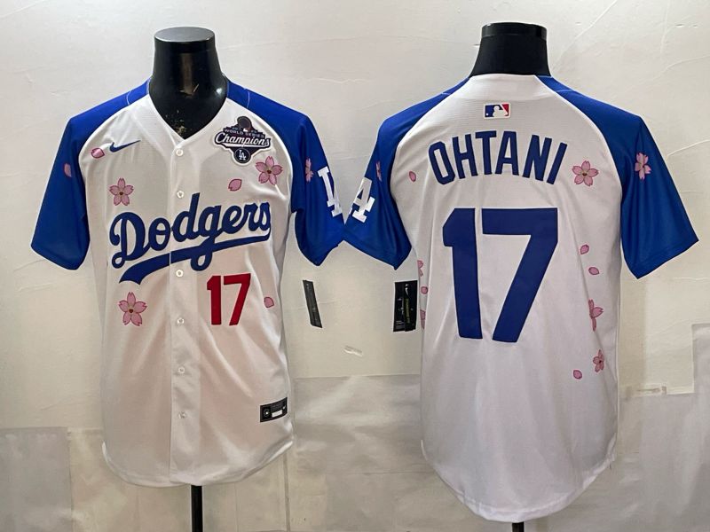 Men Nike 2026 Los Angeles Dodgers #17 Ohtani White Blue Sakura Edition Game MLB Jersey 12082->los angeles dodgers->MLB Jersey
